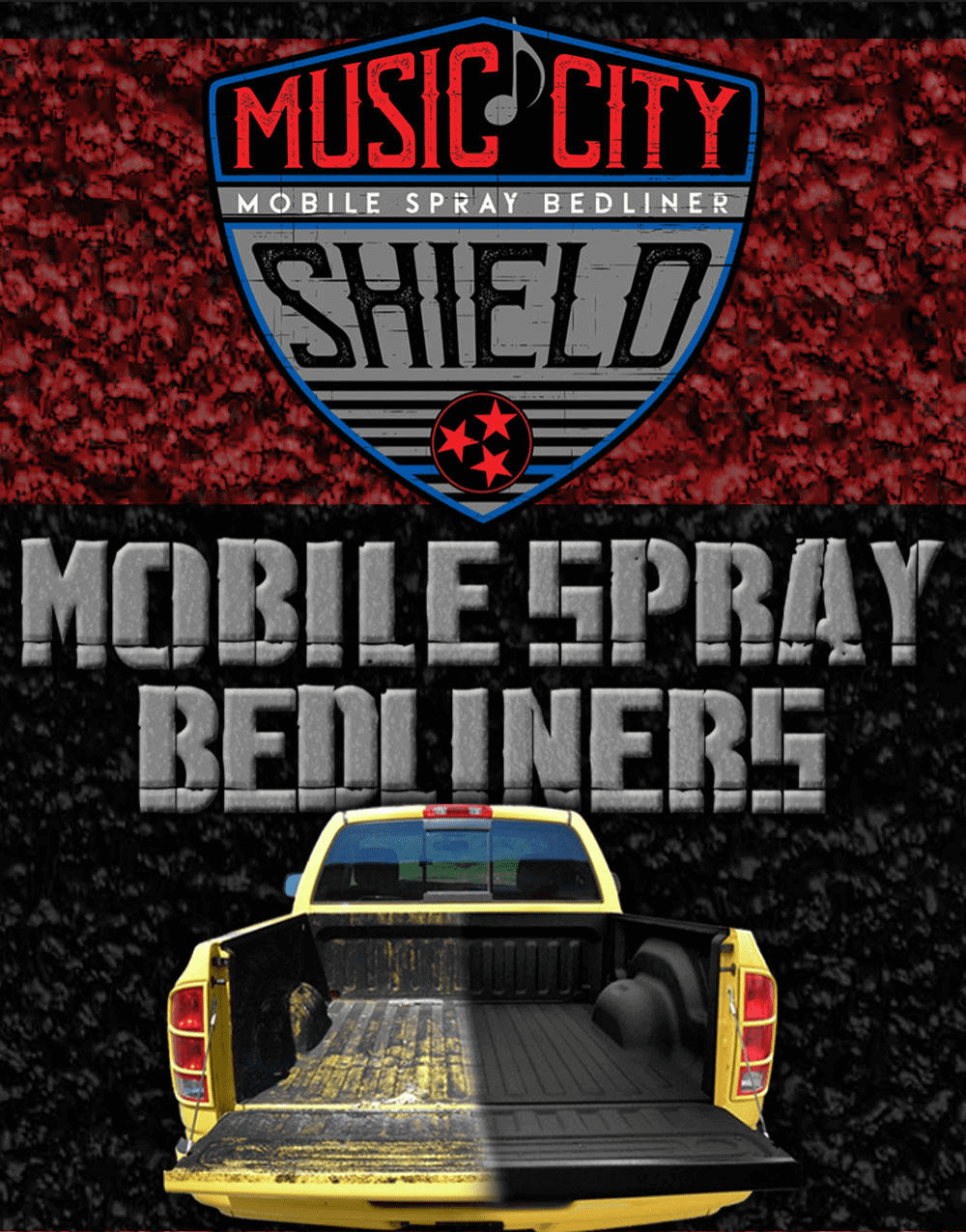 Truck bedliner advertisement with logo and text.