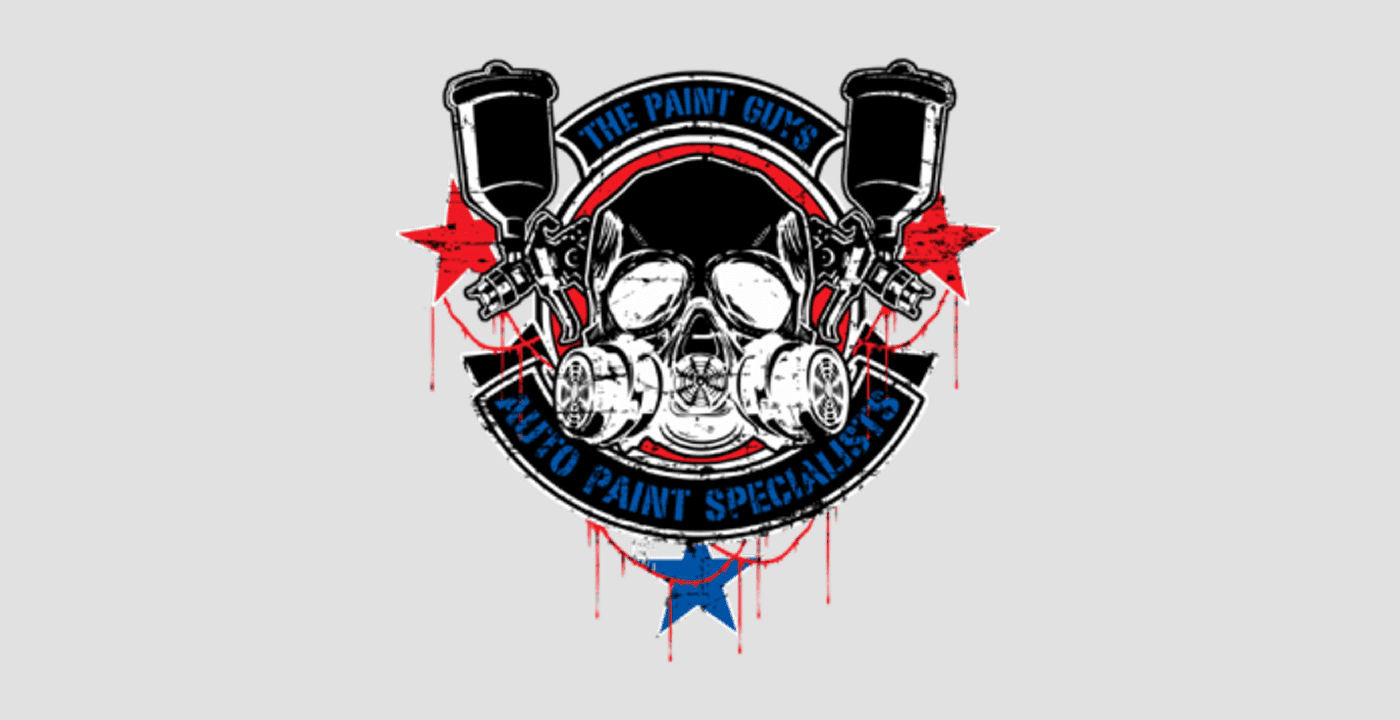 Auto paint logo with gas mask design.