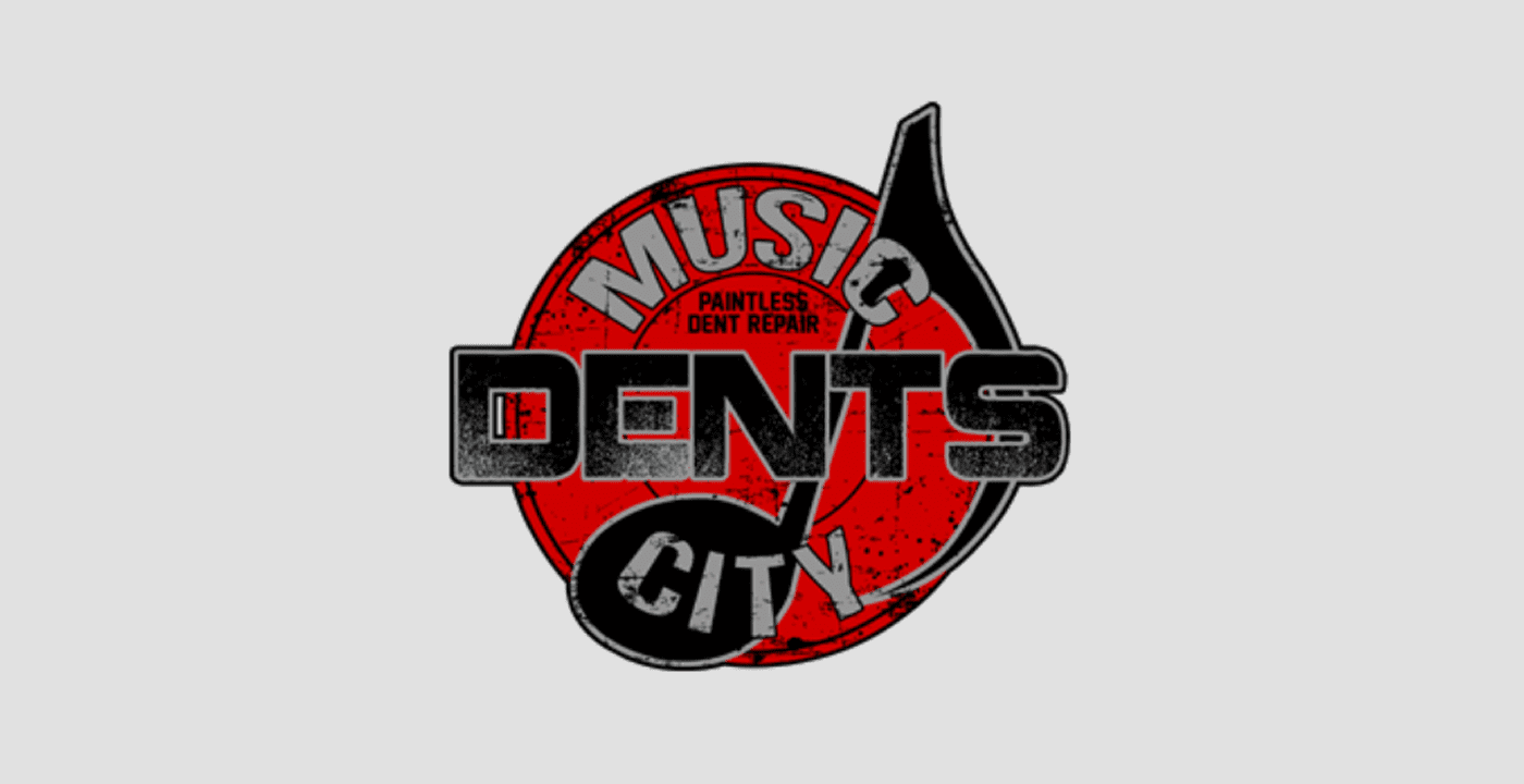 Red and black Music City Dents logo.