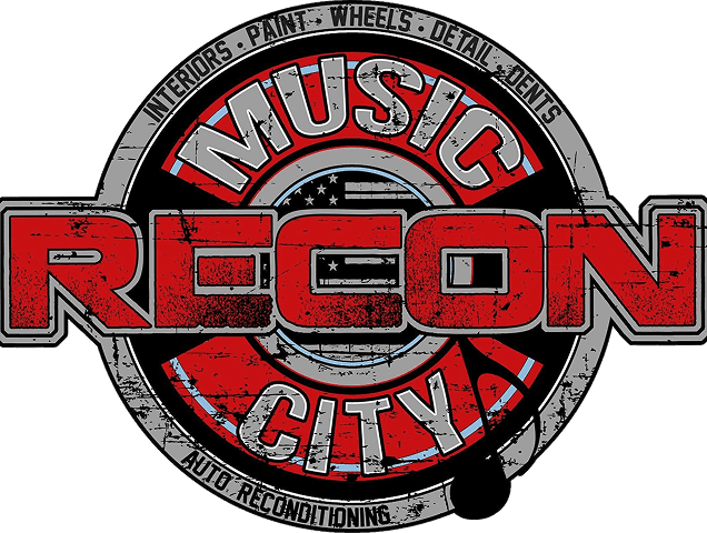 Distressed red Music Recon City logo