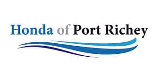 Logo featuring blue waves and text related to Port Richey, Florida.